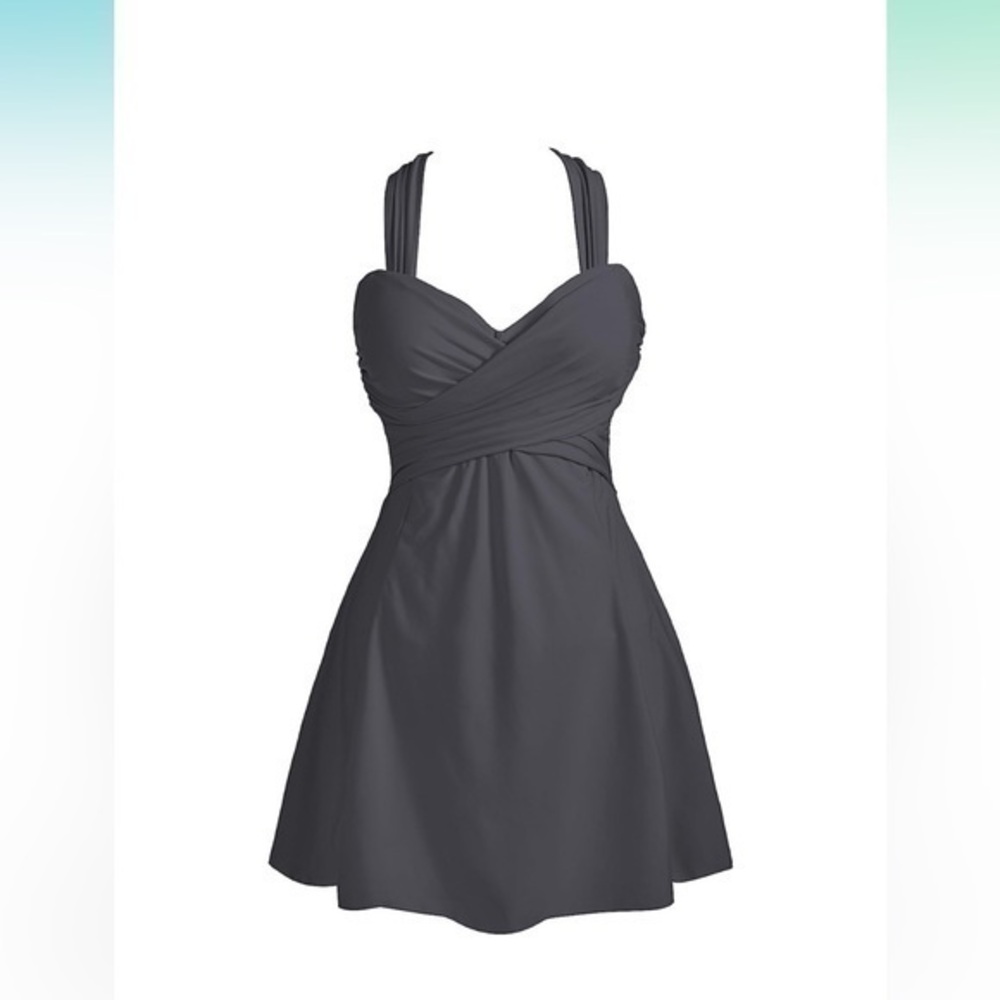 COCOPEAR Women's Elegant Crossover One Piece Swimdress black Skirted Swimsuit